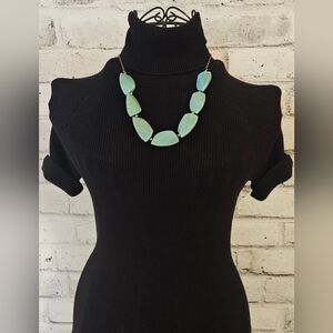 Turquoise Style Chunky Slab Bead Necklace Gold Tone Boho Southwestern
